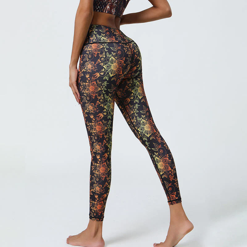 Buddha Stones Flowers Geometric Mandalas Print Sports Fitness Yoga High Waist Leggings Women's Pants