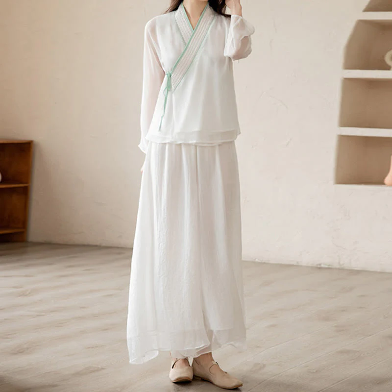 Buddha Stones Retro Prayer Zen Spiritual Meditation Practice Chiffon Clothing Women's Set