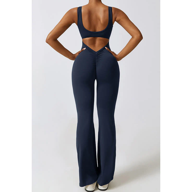 Buddha Stones Women Workout Sleeveless Jumpsuit Flare Pants Sports Fitness Yoga Bodysuit