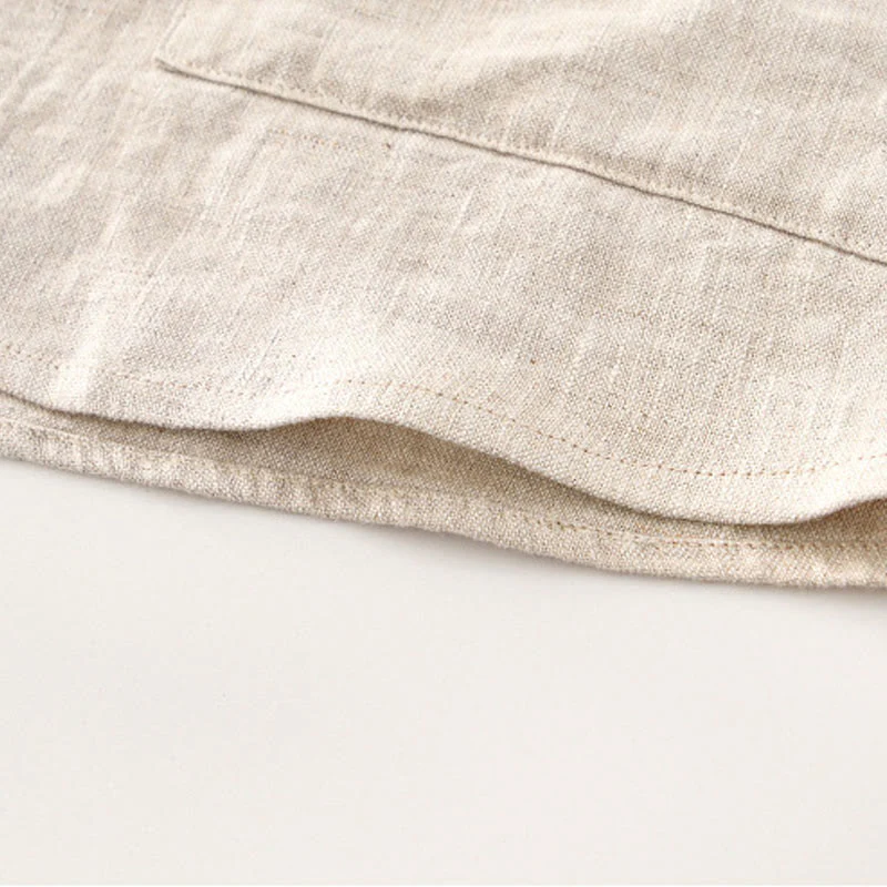 Buddha Stones Solid Summer Short Sleeve Buttons Linen Men's Shirt With Pockets