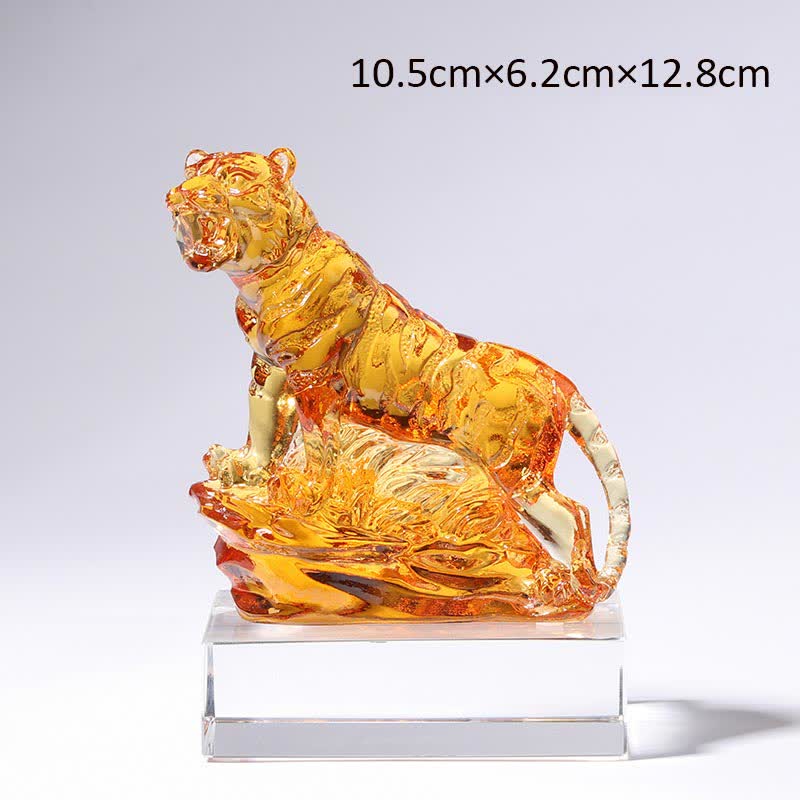 Buddha Stones Handmade Liuli Crystal Tiger Art Piece Protection Home Decoration