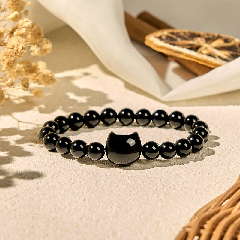 Buddha Stones Black Cat Natural Black Onyx Protection Bracelet