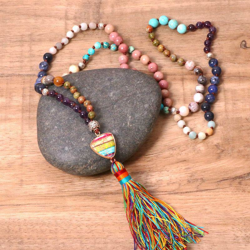 Buddha Stones Tibetan Turquoise Lazurite Zebra Jasper Balance Necklace