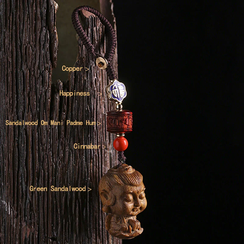 Buddha Stones Chinese Zodiac Natal Buddha Green Sandalwood Om Mani Padme Hum Peace Key Chain