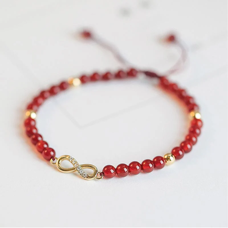 Natural Red Agate Endless Knot Four Leaf Clover Star Confidence String Bracelet