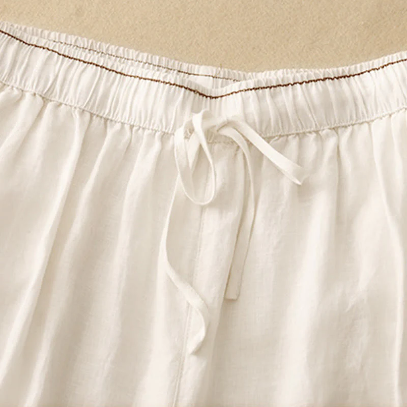 Buddha Stones Casual Embroidered Petals Women's Cotton Linen 7-8 Length Harem Pants With Pockets