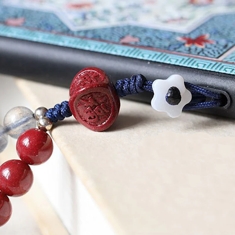 Buddha Stones Natural Moonstone Cinnabar Calm Positive Phone Decoration