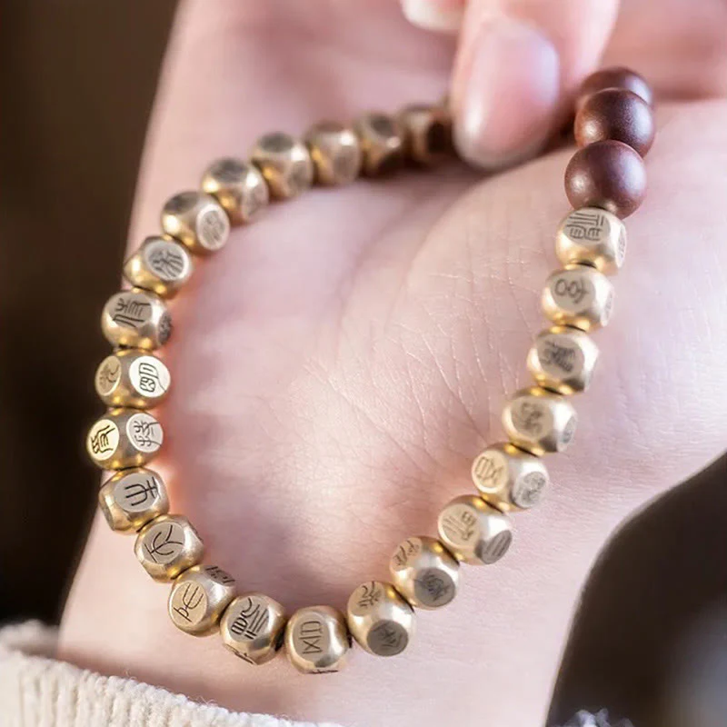 Buddha Stones Copper Brass Lightning Struck Jujube Wood Beads Wealth Bracelet