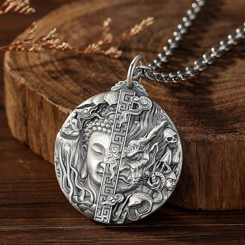 Buddha Stones Copper Buddha Demon Pattern Compassion Pendant Necklace