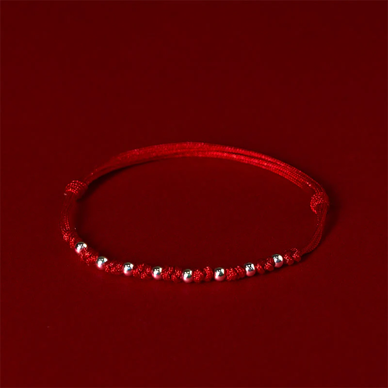 Buddha Stones 925 Sterling Silver Beads Red String Adjustable Luck Bracelet