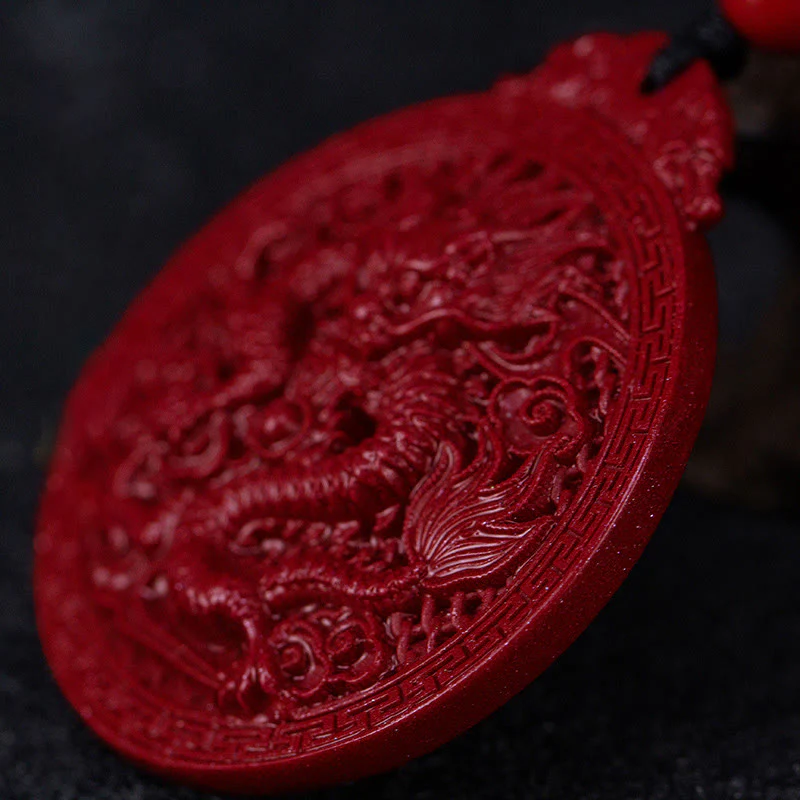 Buddha Stones Year of the Dragon Natural Cinnabar Dragon Protection Necklace Pendant