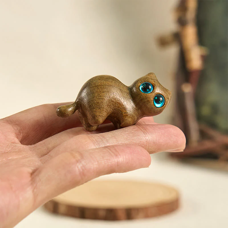 Buddha Stones Mini Cute Stretching Cat Carved Soothing Desk Decoration