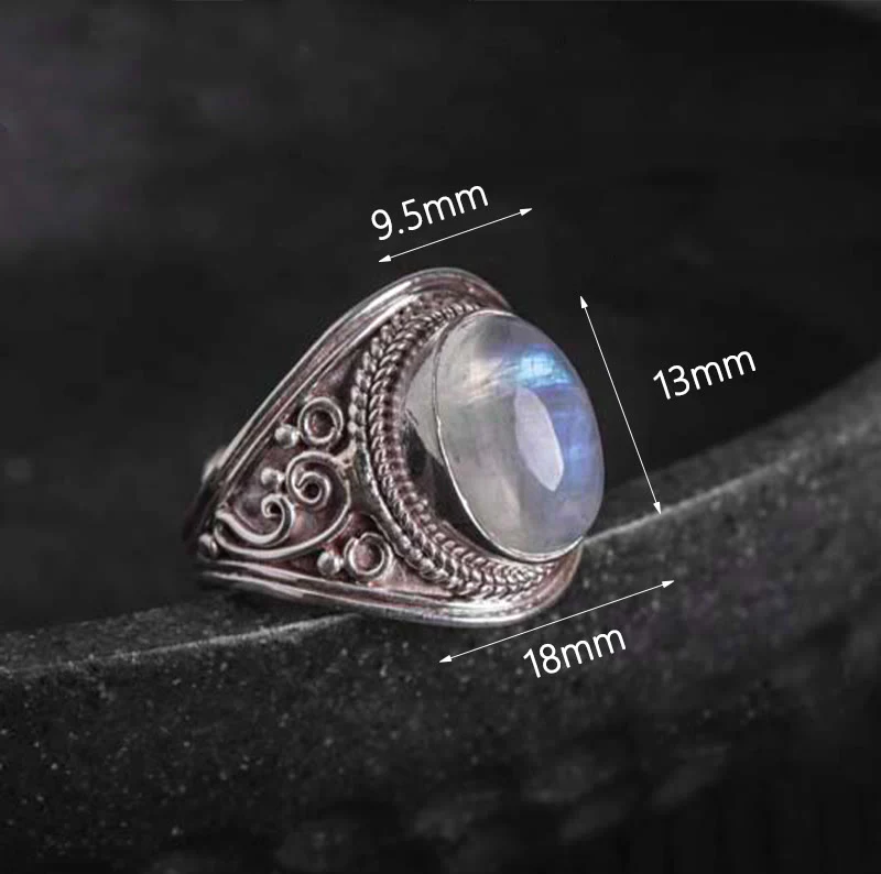 Buddha Stones 925 Sterling Silver Handmade Natural Moonstone Healing Adjustable Ring
