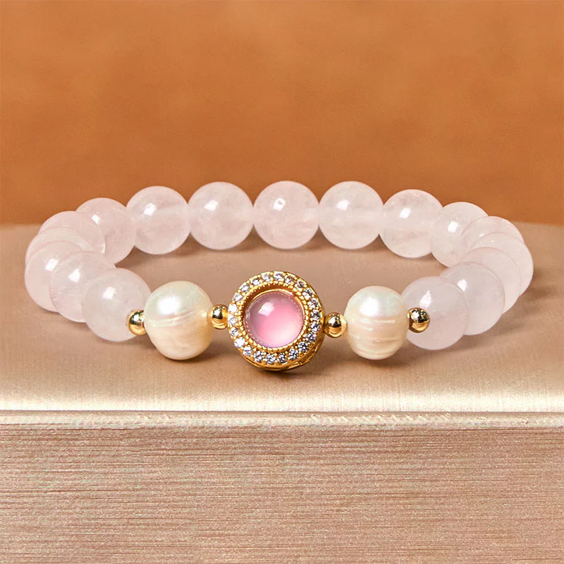 Buddha Stones Pink Crystal Pearl Warmth Bracelet