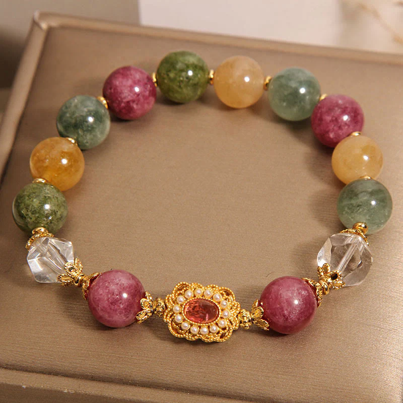 Buddha Stones Tourmaline Pearl Pink Crystal White Crystal Wisdom Bracelet