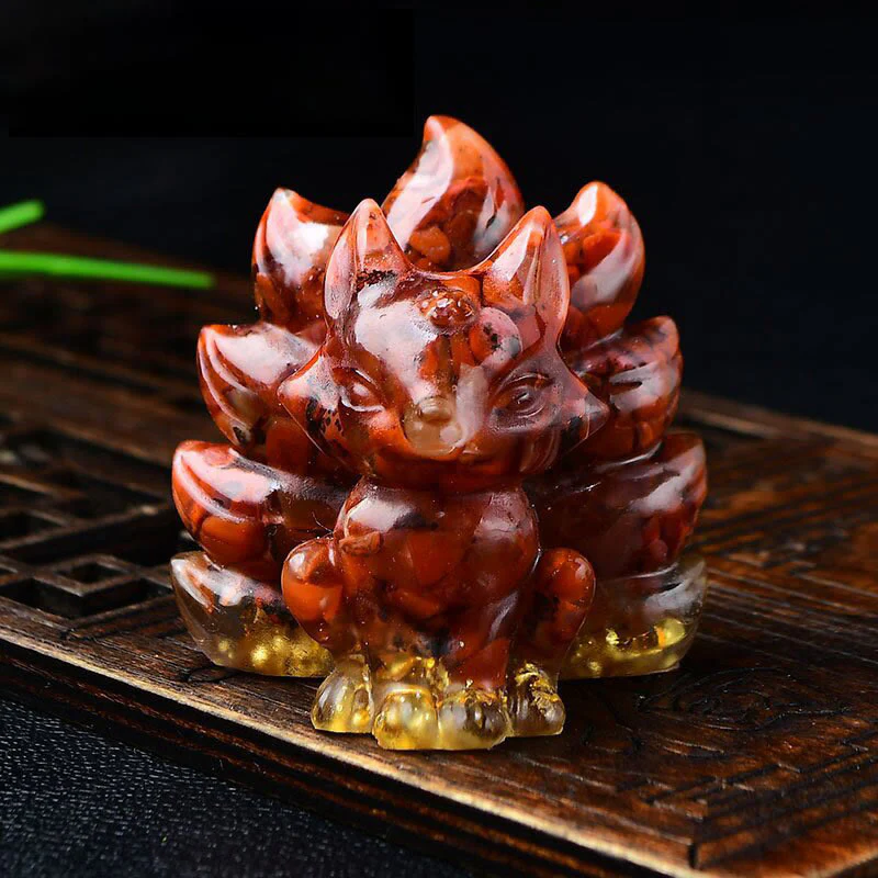 Buddha Stones Natural Various Crystal Strawberry Quartz Amethyst Nine Tailed Fox Protection Home Decoration