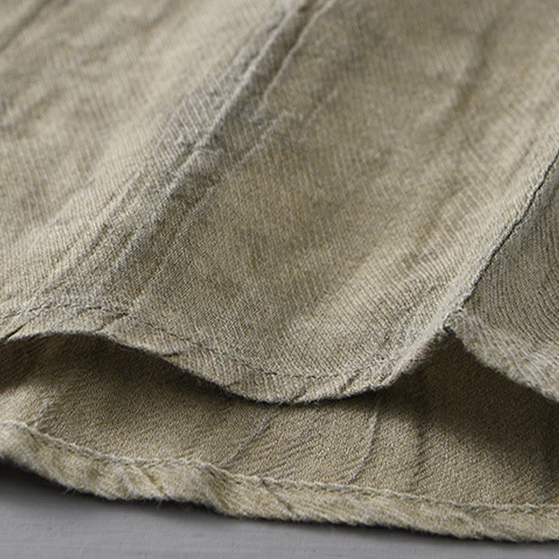 Buddha Stones Retro Pleats Buttons Men's Long Sleeve Ramie Linen Shirt With Pockets