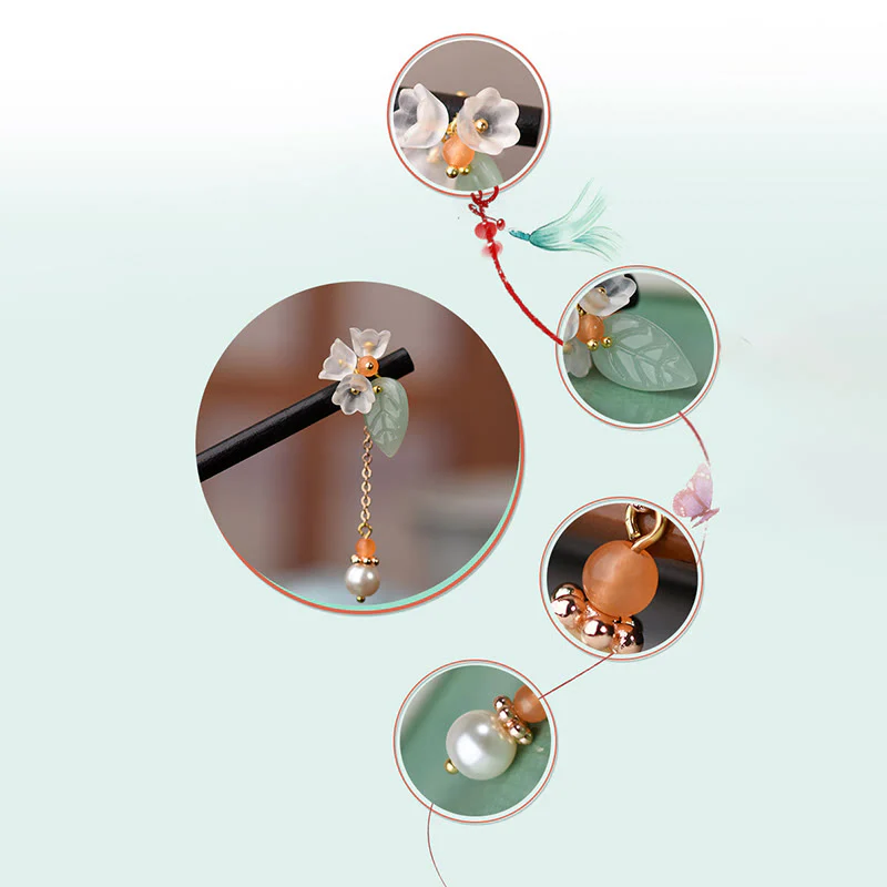 Buddha Stones Ebony Liuli Lily of the Valley Courage Hairpin