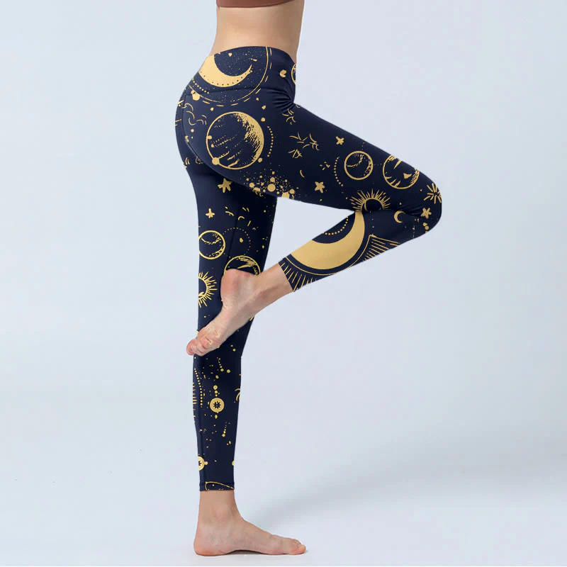 Buddha Stones Moon Star Universepattern Print Gym Leggings Women's Yoga Pants