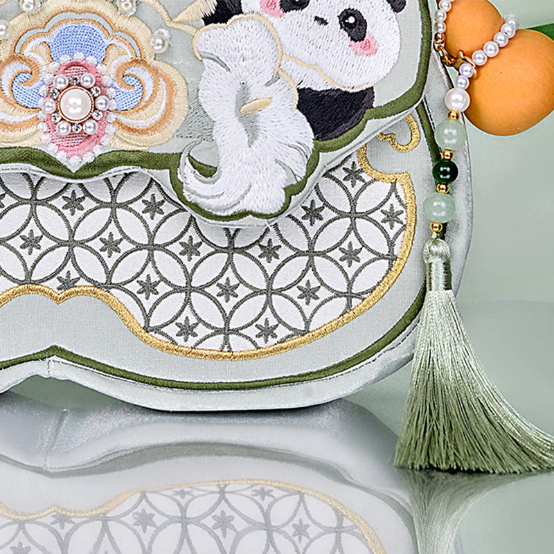 Buddha Stones Panda Flowers Gourd Pendant Shoulder Bag Crossbody Bag