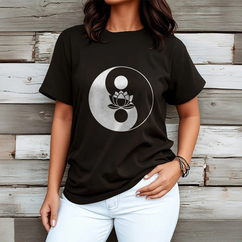 Buddha Stones Yin Yang Lotus Flower Tee T-shirt