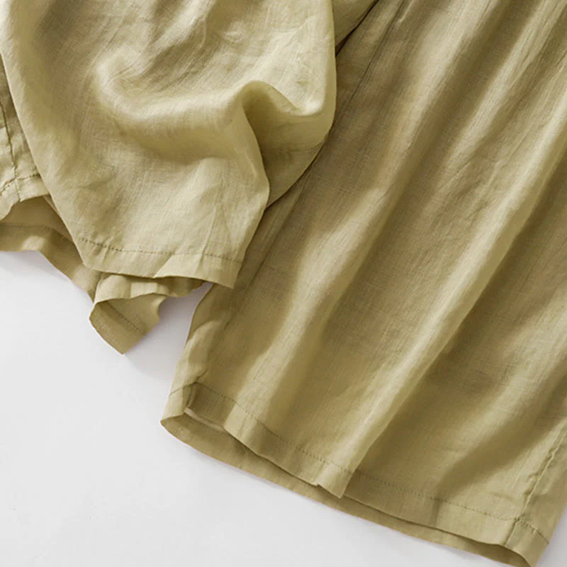 Buddha Stones Casual Flower Embroidery Women's Cotton Linen Elastic Waist  Wide Leg Pants With Pockets