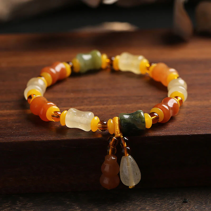Buddha Stones Natural Golden Silk Jade Gourd Wealth Charm Bracelet
