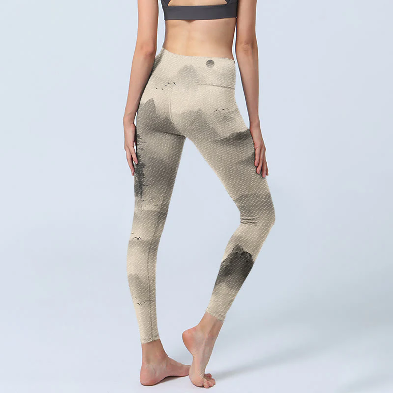 Buddha Stones Mountains Shrouded In Mist Wild Goose Gym Leggings Women's Yoga Pants