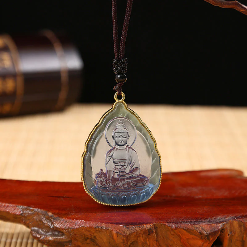 Buddha Stones Tibetan Buddha Liuli Crystal Serenity Necklace Pendant