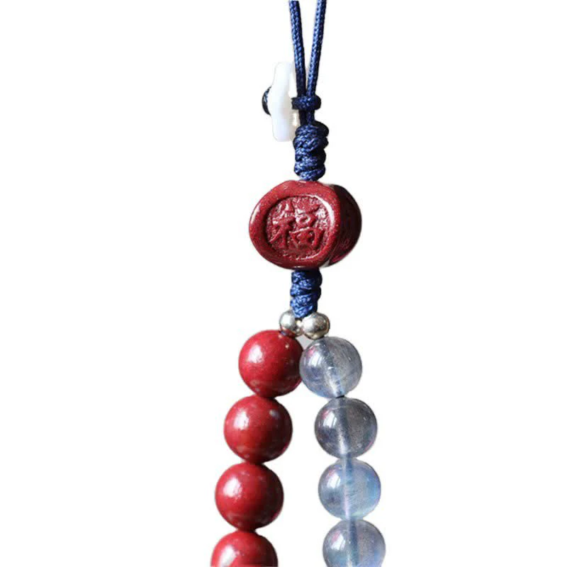Buddha Stones Natural Moonstone Cinnabar Calm Positive Phone Decoration