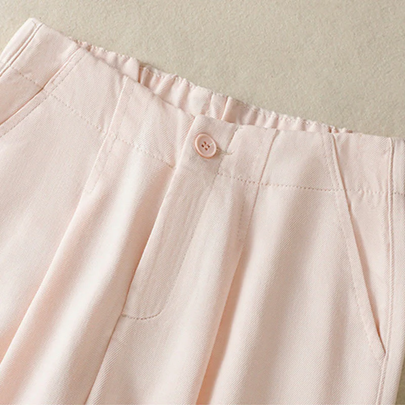 Buddha Stones Casual Lace Patchwork Design High Waist Women's Wide Leg Ankle-Length Pants With Pockets Zipper