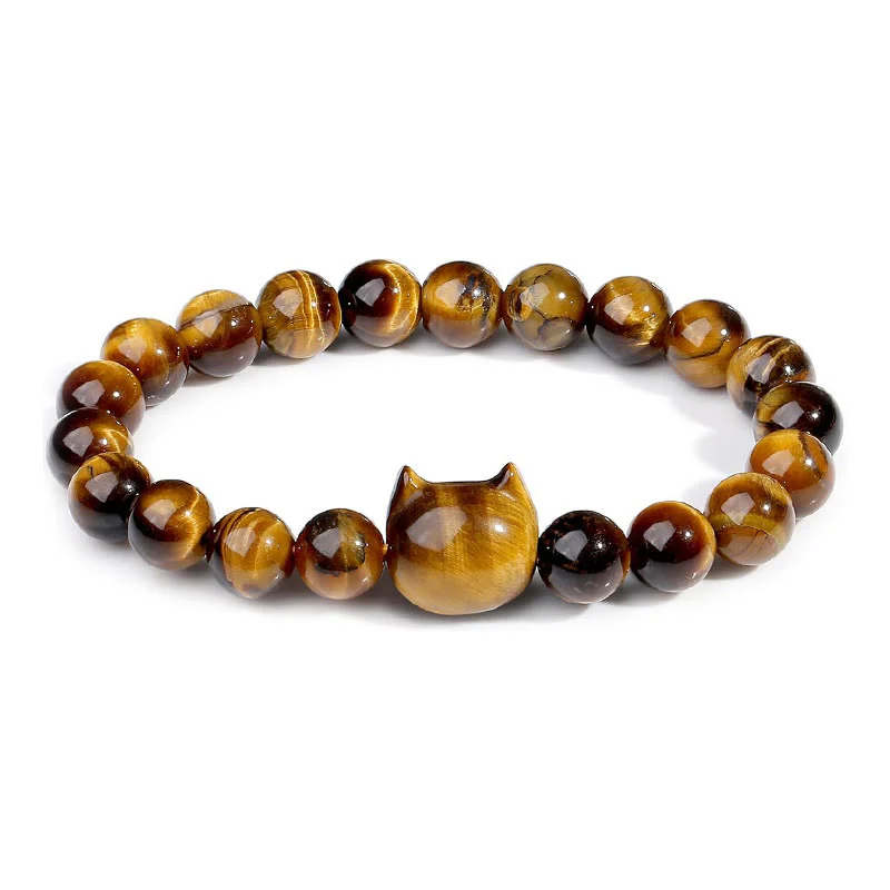 Buddha Stones Cute Cat Tiger Eye Power Beads Bracelet