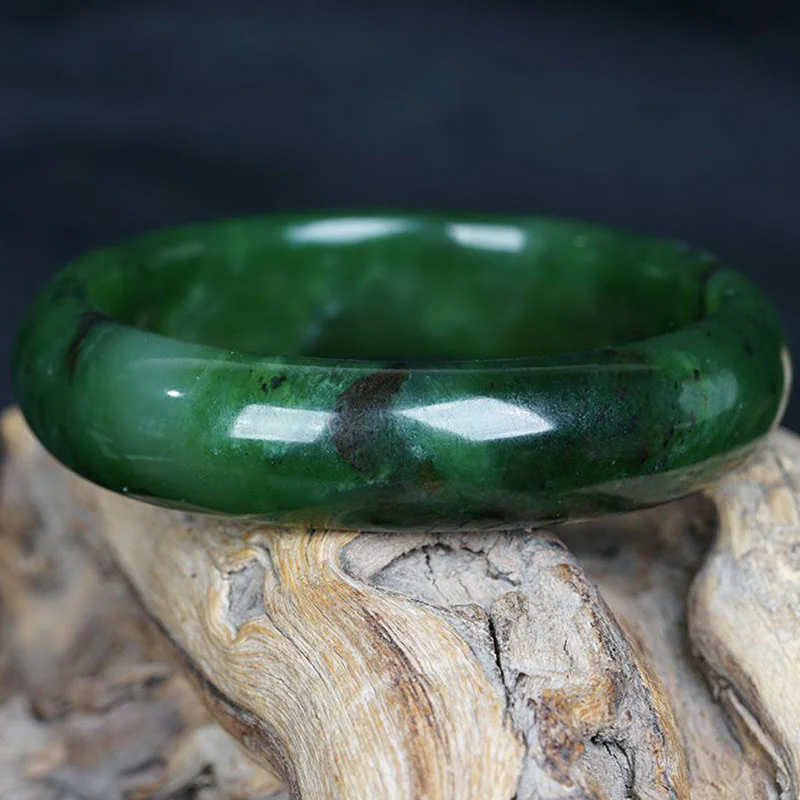 Buddha Stones Natural Hetian Cyan Jade Happiness Success Bracelet Bangle