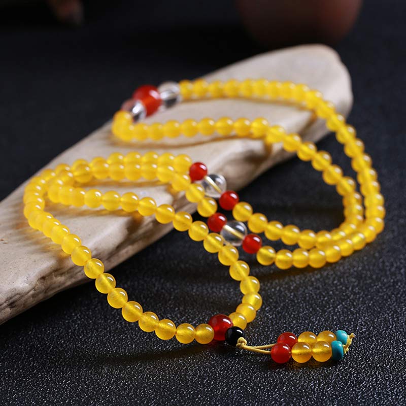 Buddha Stones 108 Mala Beads Yellow Chalcedony Harmony Bracelet