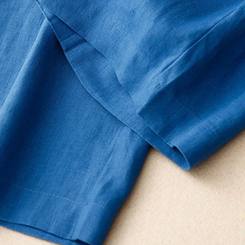 Buddha Stones Summer Casual Simple Design Linen Women's Wide Leg Pants With Zipper Pockets