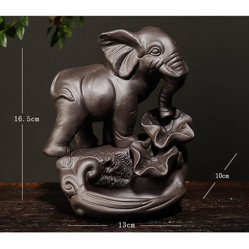 Buddha Stones Tibetan Elephant Purple Clay Backflow Smoke Fountain Peace Healing Incense Burner Decoration