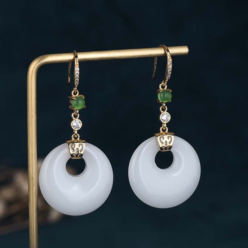 Buddha Stones FengShui White Jade Blessing Drop Earrings