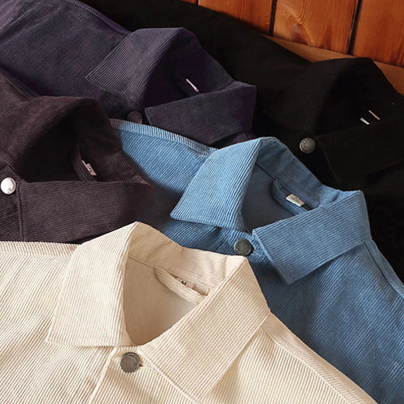 Buddha Stones Plain Long Sleeve Button Design Men's Cotton Jacket Shirt With Pockets