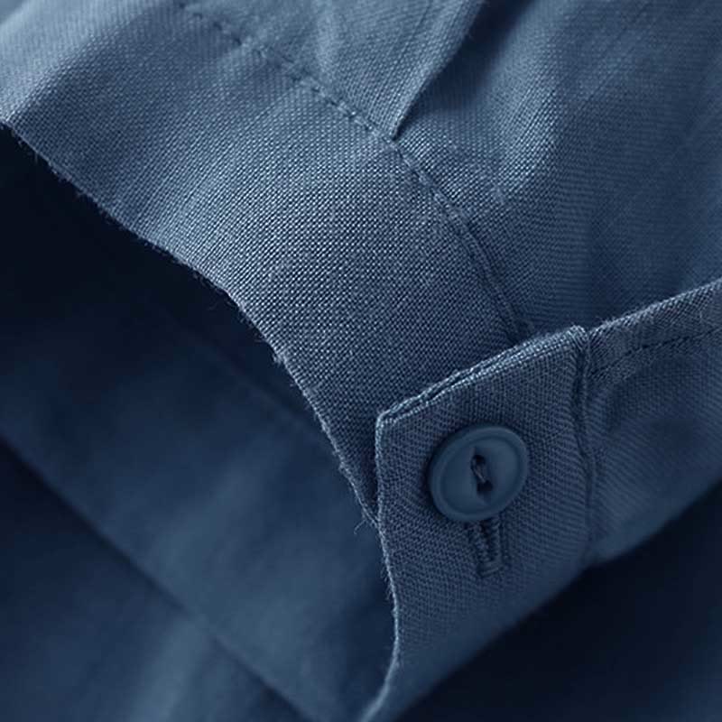 Buddha Stones Casual Women's V-neck Three Quarter Sleeve Design Plain Cotton Linen Shirt