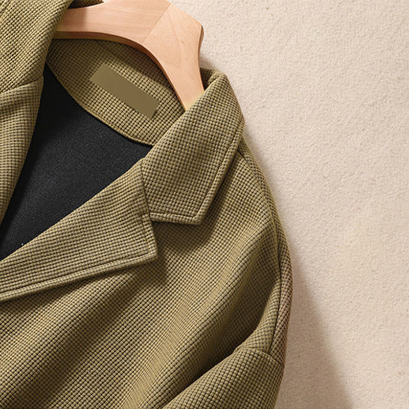 Buddha Stones Plain Lapel Women's Cotton Jacket With Pockets