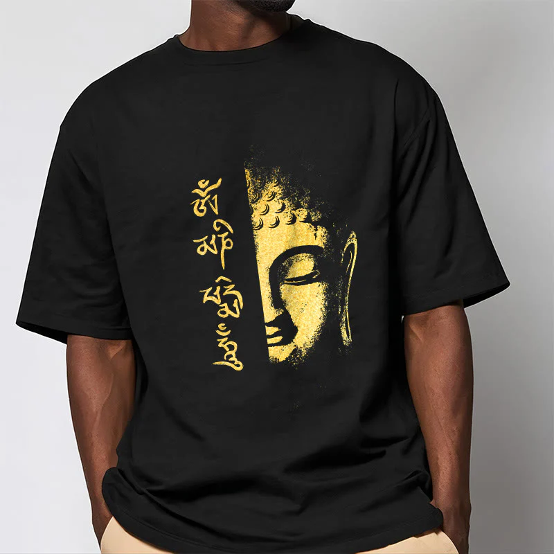 Buddha Stones Om Mani Padme Hum Golden Buddha Cotton Tee T-shirt