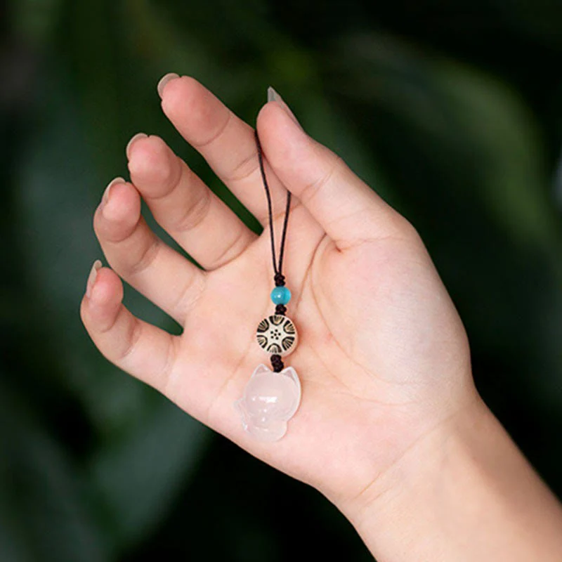 Buddha Stones Natural Chalcedony Fox Harmony Phone Hanging Decoration