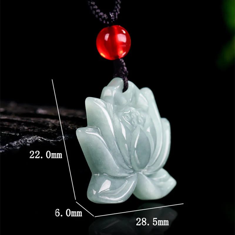 Buddha Stones Lotus Flower Pattern Carved Jade Prosperity Necklace Pendant