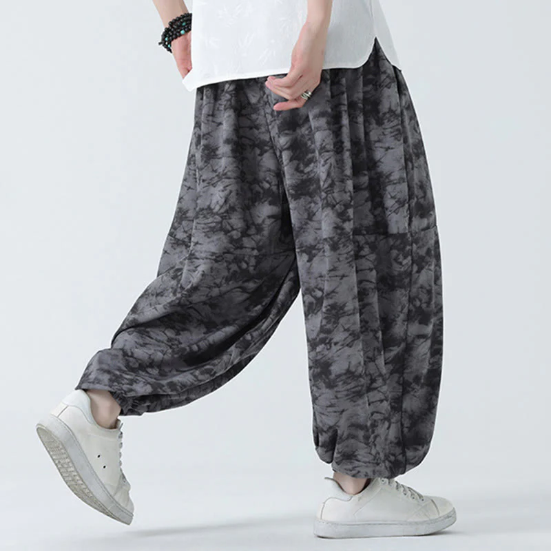 Buddha Stones Retro Casual Drawstring Design Floral Pattern Men's Harem Pants With Pockets