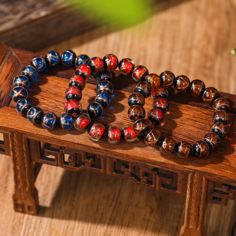 Buddha Stones Tibetan Classic Liuli Glass Bead Luck Wealth Bracelet