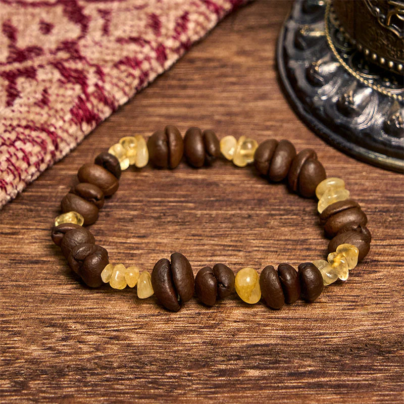 Buddha Stones Handmade Natural Coffee Beans Amethyst Citrine Amazonite Irregular Crystal Bracelet