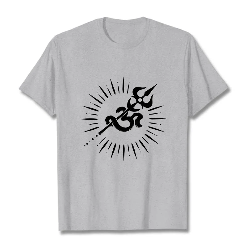 Buddha Stones Casual Om Symbol Trident Radiant Lines Pattern Cotton Tee T-shirt