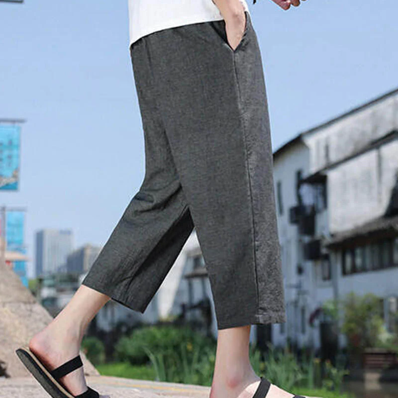 Buddha Stones Casual Woven Bead Waist Rope Men's 7-8 Length Spandex Pants With Pockets