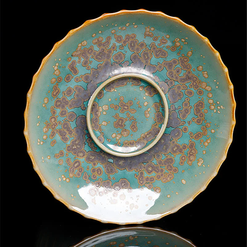 Buddha Stones Retro Glaze Kiln Change Ceramic Gaiwan Sancai Teacup Kung Fu Tea Cup And Saucer With Lid