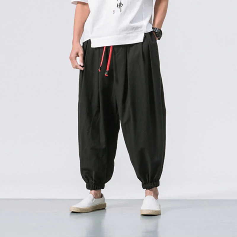 Buddha Stones Casual Sports Men's Solid Color Cotton Drawstring Pants With Pockets